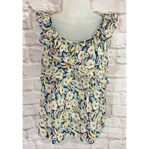 ANTHROPOLOGIE Edme Esyllte Silk Cotton Floral Ruffle Tier Sleeveless Tank Top 6